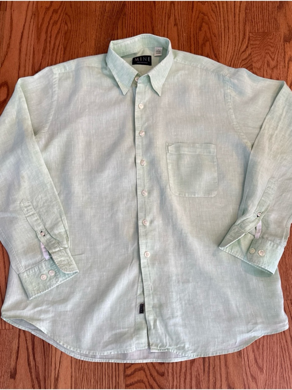 MINE Men's Mint Green Linen Button-Down Shirt
